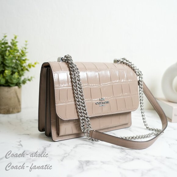 NWT Coach CC840 Klare Crossbody Bag Crocodile-embossed Leather Silver /Stone - Picture 2 of 10